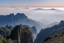 Fog above Huangshan mountains
