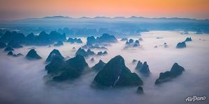 Sea of clouds above Guilin mountains