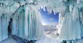 Inside ice cave, Baikal Lake, Russia Inside ice cave, Baikal Lake, Russia