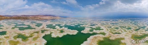 Salt patterns of Dead Sea. Panorama